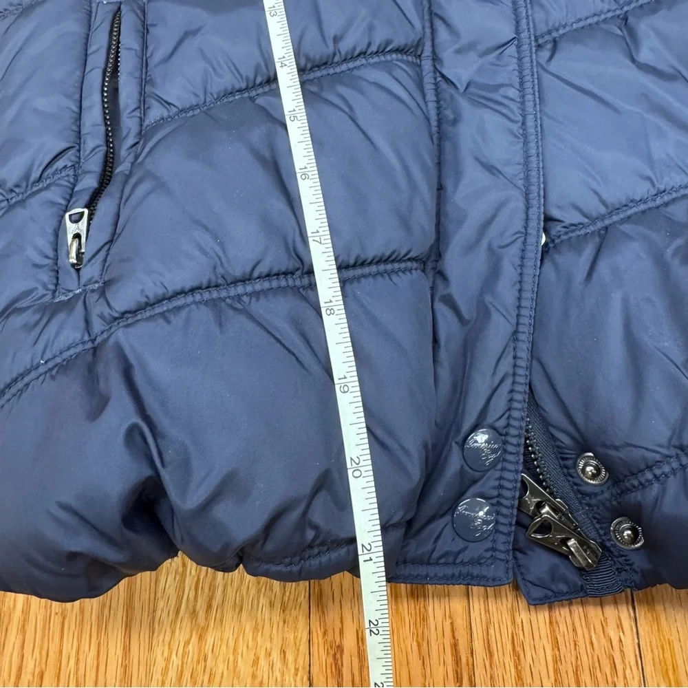 American Eagle Outfitters Y2K Navy Blue Hooded Puffer Vest with Faux Fur Hood